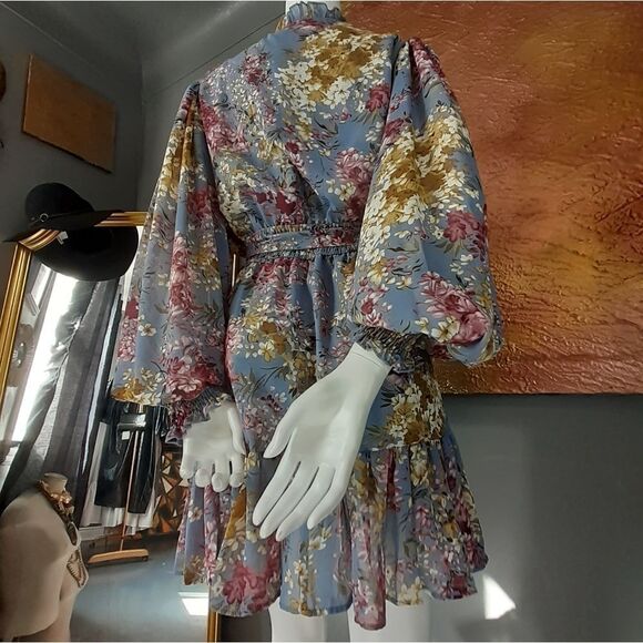 Chicwish Floral Mini Dress - Blue and Pink - Picture 9 of 13